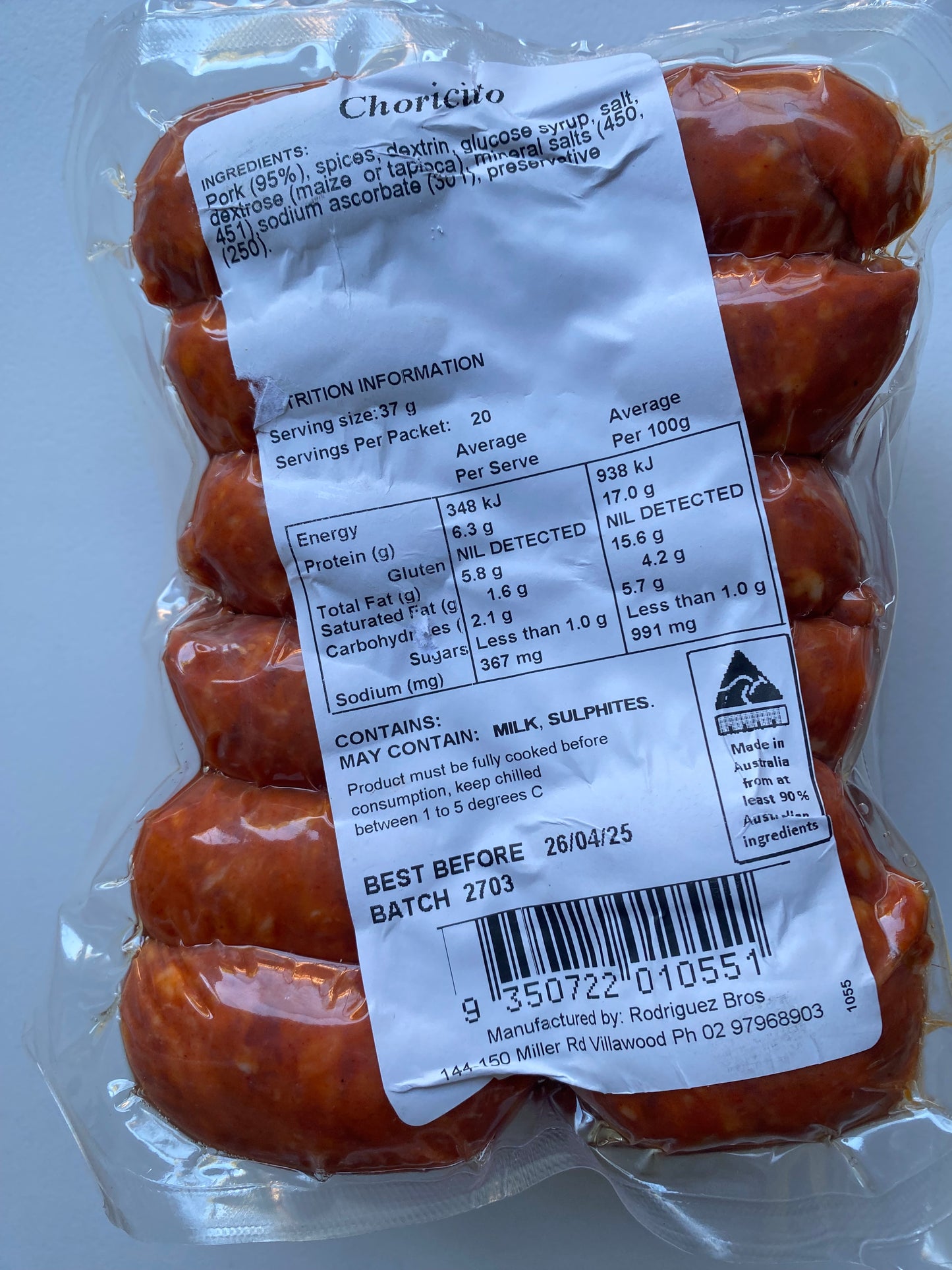Fresh Spanish Choricito- Rodrigues Bros